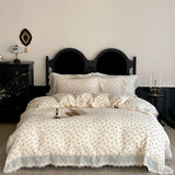 Vintage French Floral Lace Ruffles Pure Cotton Double Yarn Soft Princess Bedding Set Duvet Cover Bed Sheet Set Pillowcases 4Pcs