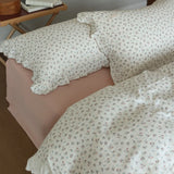 INS Princess Ruffle Edge Gauze 100% Cotton Pillow Case Breathable Duvet Cover Without Filler 3PCS Floral Home Bedding Set