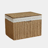 Rattan-Weave Home Storage Box Covered Living Room Miscellaneous Items Storage Basket Japanese Simple Style Paper Material