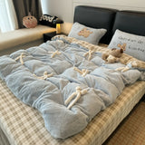Ikeehome  Adorable  Knot Milk Velvet Four Piece Bedding Set Warm Coral Fce Bed eet Cover Duvet Cover Cute Winter Bed Linens