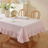 Vertical Striped Table Cover Washable Wrinkle-Resistant Striped Ruffle Tablecloth Ruffle Trim Farmhouse Tablecloth Wedding Decor