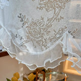 French White Romantic Butterfly Flower Lace Wavy Half Curtain with Beaded Ruffle Design Small Curtain for Kitchen Window, Study