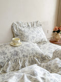 2pcs 100%Cotton Pillowcases French Style Pillow Cover Cushion Covers Bed 48x74cm Comfortable Pillowsham with Crinkled Gauze Lace