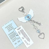 INS Korea Plush Wing Heart Beaded Charm Phone Pendant Crystal Wristband Keychain Bracelet Lanyard Cord