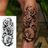 1 Sheet Compass Flower Temporary Tattoos For Women Men Adults Skull Lion Owl Tattoo Sleeve Sticker Black Fake