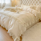 4Pcs French Light Luxury Cream Princess Style pure Cotton 100% Bedding Set Luxury Duvet Cover 200x230 220x240 Pillowcase Summer