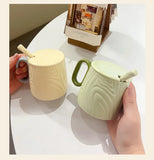Nordic Style Solid Ceramic Cup Creative Wood Grain Handgrip Cups Household Cute Breakfast Milk Mug Fashion Office Coffee Mugs