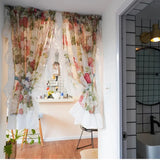 2 Pieces Flower Sheer Ruffled Short Curtain for Kitchen Sink Small Window Half Curtain Romantic French Tulle Door Drapes