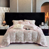 Luxury Thickened Warm Winter Bedding Set Blooming Flowers Carved Velvet Duvet Cover Flat/Fitted Bed Sheet Pillowcases 4Pcs