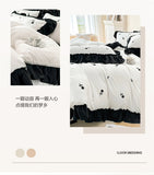 Rose Flowers Embroidery Ruffle Lace Bedding Set Washed Cotton Duvet Cover Set Skin Friendly Bed Sheet Pillowcases Princess Style