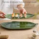 Japanese Bamboo Leaf Shaped Ceramic Tableware Rectangular Sashimi Sushi Plate Home Kitchen Accessories for Plates and