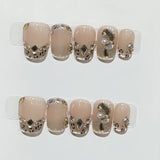 10Pcs Autumn Handmade Press on Nails Brown Leopard Print Design False Nail French Rhinestone Artificial Ballet Wearable Manicure