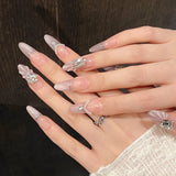 10pcs French Blue Frosted Cat's Eye Fake Nails Press On Nails Aurora Sequins Diamond Decoration Handmade False Nails Long Ballet