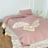 Premium 100% Gauze Cotton Farmhouse Floral Large Ruffles Bedding Set Soft Crepe Duvet Cover Bed Sheet/Fitted Sheet Pillowcases