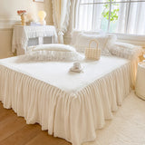 4Pcs Korean Princess Style Winter Thick Warm Milk Velvet Bedding Set Three-layer Lace Ruffles Duver Cover Bed Skirt Pillowcases