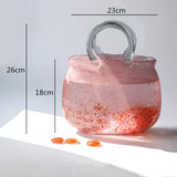 Glass Vase Hand Basket Bag Pink Clear Bottle Terrarium Flower Hydroponics Home Decoration Accessories Vases Pots