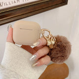 Korea Lovely Wine Red Soft Plush Fluffy Sphere For AirPods 1/2/3 Pro 2 Silicone Protective Case Suitable Ladies For AirPods 4