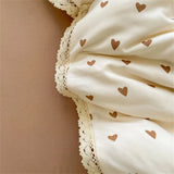 INS Girls Cherry Soft Bedding Set Washed Cotton Bed Sheet Queen King Size Duvet Set Flower Comforter Set Pillowcase Bed Linens