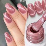 15ml Pink Cat Magnetic Gel Nail Polish, Spring Crystal Effect Cat Eye Semi-Permanent Removable Nail Polish