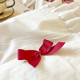 100% Cotton Korean Princess Style Bow Plaid Lace Ruffles Patchwork Bedding Set Duvet Cover Set Bed Skirt Bedspread Pillowcases