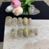 10pcs Butterfly Flower Fake Nails Medium Coffin False Nails Pearl Gradient Press on Nails French Nail Art Sweet Cool Nail Tips