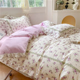 4Pcs Korean Princess Style Floral Ruffles 100% Cotton Bedding Set Queen King Size Duvet Cover Bed Sheet/Fitted Sheet Pillowcases