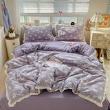 Cute INS Princess Bedding Set New Soft Cotton Lace Bed Flat Sheet Twin Queen Size Duvet Set Pillowcase Bed Linens Set Girls
