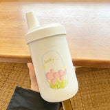 Cute Tulip Thermos Bottle Coffee Tumber Kawaii Bubble Milk Tea Water Bottle With Straw Stainless Steel Boba Vacuum Thermal Cup