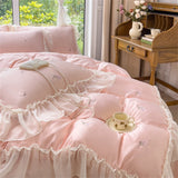 Rose Embroidery Bedding Set Silky Luxury Bedsheets Set Pillowcase Duvet Cover Bedclothes Skin-friendly Bed Linen Home Textiles