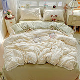 INS Princess Bedding Set 이불세트 New Soft Wrinkled Double-layer Bed Flat Sheet Twin Queen Size Duvet Set Pillowcase Bed Linens
