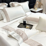 600TC Egyptian Cotton Luxury Embroidery Hotel Style Bedding Set Queen King Size Duvet Cover Flat/Fitted Bed Sheet Pillowcases