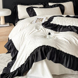 Leopard Print Bedding Set Washed Silk High-quality Satin Silky Black Lace Design Super Smooth Jacquard Duvet Cover Sheet Set