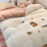 Cute Cartoon Pattern Embroidered Soft Bedding Sets Cozy Breathable Fitted Sheet Kit Kids Adults Bedroom Decor for Spring Summer