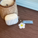 Pink Blue Dots Vertical Stripes Earphone Cover Case with Keychain for Airpods 1, 2, Pro/pro2/pro3, 3, 4, Dustproof, Anti-fall