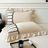 2pcs Lace Embroidery Pillowcase Lotus Leaf Pillow Cover Princess Girl Decoration Pillow Case White Pink Blue Bedding Pillow Sham
