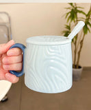 Nordic Style Solid Ceramic Cup Creative Wood Grain Handgrip Cups Household Cute Breakfast Milk Mug Fashion Office Coffee Mugs
