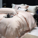 Luxury Satin Jacquard Bedding Set 1000TC Lyocell Cotton Soft Silky Duvet Cover Set Bed Sheet/Fitted Sheet Pillowcases 4Pcs