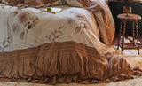 Egyptian Cotton Brushed Fabric Pleated Ruffles Rose Prints Bedding Set Duvet Cover Flat/Fitted Bed Sheet Pillowcases 4Pcs