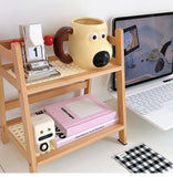 Double Layer Wooden Desktop Display Storage Rack Kitchen Cabinet Holders Spice Racks Storage Shelf for Kitchen Desktop Organizer