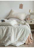 Ins Sle Pure Cotton Double Layered Bedding Set Simple Nordic Plaid Bed eet Cover Duvet Cover Bed Canopy Four Piece Set