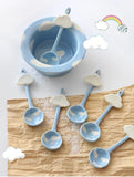 Blue Sky and White Clouds Breakfast Spoon Coffee Mixing Spoon Underglaze Color Fruit Salad Rice Soup Bowl