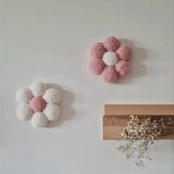 Ins Boho Handmade Macrame Daisy Flower Pompom Pink Wall Decor Nordic Yarn Sticker for Kids Room Nursery Ornament Photo Props