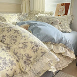 Princess Style Lace Ruffles 100% Cotton Bedding Set Floral Pastoral Style Duvet Cover Flat/Fitted Bed Sheet Pillowcases 3/4Pcs