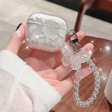 3D Cute Butterfly Funda for Airpods Pro 2 Case Soft Clear Earphone Accessorie Cover for Air Pods 1 2 3 Case Pendant Pearl Chain
