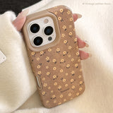 Retro Autumn Full Screen Yellow Flowers Suede Leather Texture Phone Case for iPhone 16 15 14 13 12 11 Pro Max Shockproof Cover