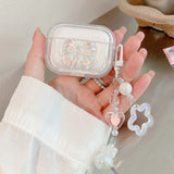 Simple Laser Pearl Heart Earphone Case for AirPods 2 Pro 3 4 Generation Headset Charging Box Protect Cover for Air pods Keychain