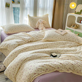 INS Girls Cherry Soft Bedding Set Washed Cotton Bed Sheet Queen King Size Duvet Set Flower Comforter Set Pillowcase Bed Linens