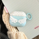 Blue Polka Dot Angel Wings DIY Earphone Case Cover For Apple AirPods 1 or 2 3 4 Pro Pro 2 Bluetooth Charging Box Protection Case