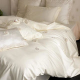 1000TC Egyptian Cotton Three-dimensional Flowers Embroidery Bedding Set Duvet Cover Set Flat/Fitted Bed Sheet Pillowcases 4Pcs