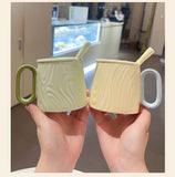Nordic Style Solid Ceramic Cup Creative Wood Grain Handgrip Cups Household Cute Breakfast Milk Mug Fashion Office Coffee Mugs